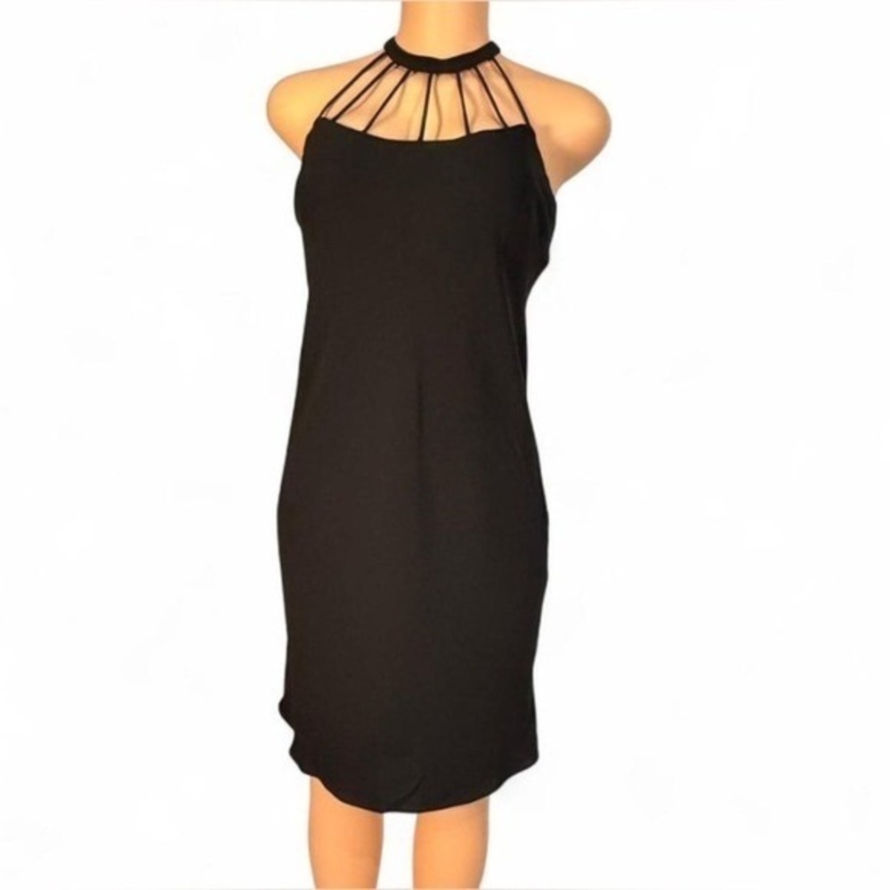 Evan-Picone Black Cage Neck Halter Sheath Cocktail Dress‎ Size 8